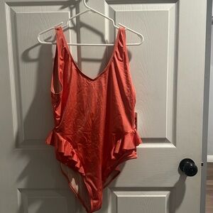 Ruffled coral one piece
